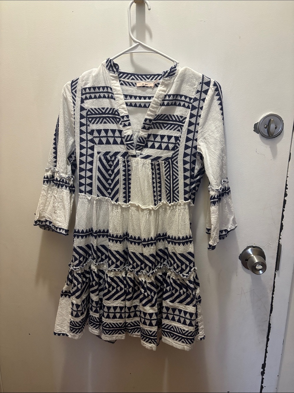miami navy and white geometric blouse